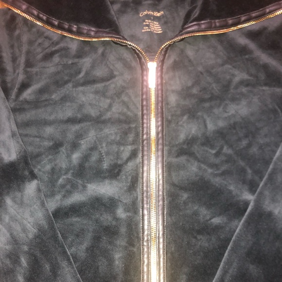Calvin Klein full zip high neck jacket black velour cozy pockets Sz L - Picture 4 of 13